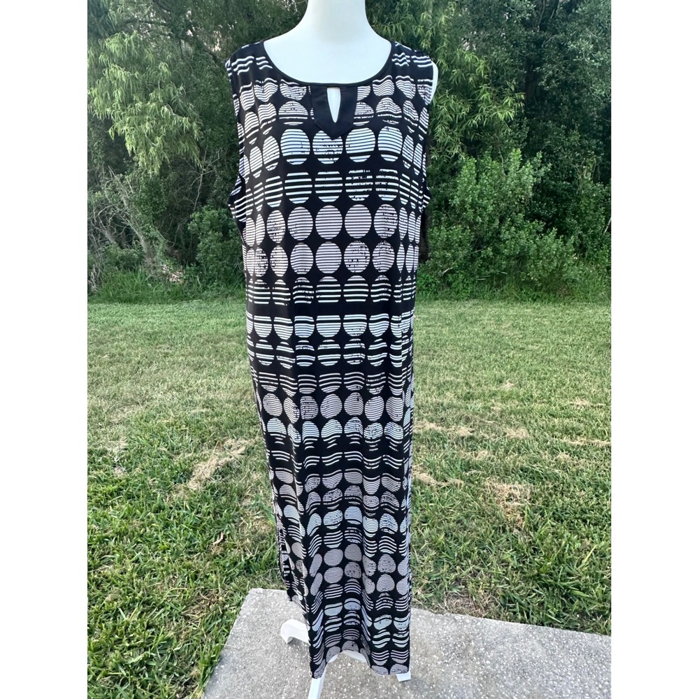 Chico's Geometric Print Boho Beachy Sleeveless Maxi Dress Women 3 Black White